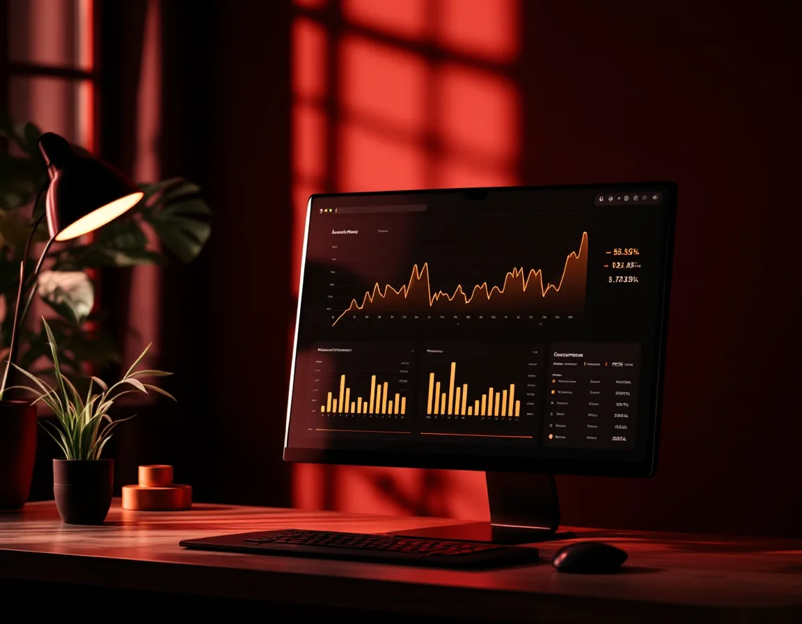 A finished Larkspur Data dashboard on screen in a warm, low-lit room